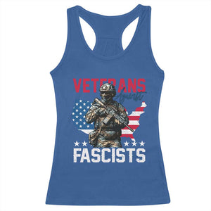 Veterans Against Fascists Racerback Tank Top Patriotic Soldier Vintage American Flag TS11 Royal Blue Print Your Wear