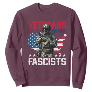 Veterans Against Fascists Sweatshirt Patriotic Soldier Vintage American Flag TS11 Maroon Print Your Wear