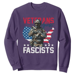 Veterans Against Fascists Sweatshirt Patriotic Soldier Vintage American Flag TS11 Purple Print Your Wear