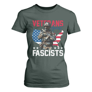 Veterans Against Fascists T Shirt For Women Patriotic Soldier Vintage American Flag TS11 Dark Forest Green Print Your Wear