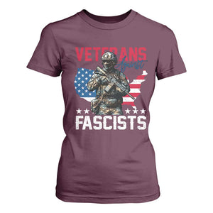 Veterans Against Fascists T Shirt For Women Patriotic Soldier Vintage American Flag TS11 Maroon Print Your Wear