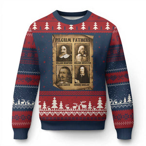Thanksgiving Pilgrim Fathers Ugly Christmas Sweater Plymouth Colony Massachusetts History TS11 Navy Red Print Your Wear