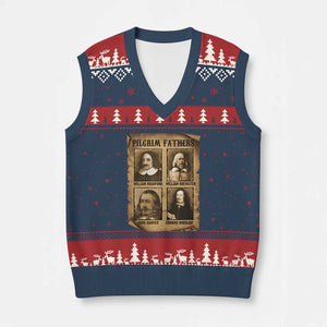 Thanksgiving Pilgrim Fathers V-Neck Knit Sweater Vest Plymouth Colony Massachusetts History TS11 Navy Red Print Your Wear