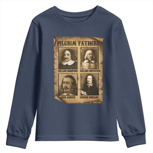Thanksgiving Pilgrim Fathers Youth Sweatshirt Plymouth Colony Massachusetts History TS11 Navy Print Your Wear
