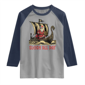 Funny Christmas Santa Viking Raglan Shirt Sleigh All Day Xmas Pagan Norse Longship TS11 Sport Gray Navy Print Your Wear