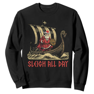 Funny Christmas Santa Viking Sweatshirt Sleigh All Day Xmas Pagan Norse Longship TS11 Black Print Your Wear