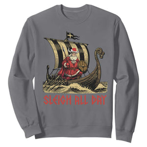 Funny Christmas Santa Viking Sweatshirt Sleigh All Day Xmas Pagan Norse Longship TS11 Charcoal Print Your Wear