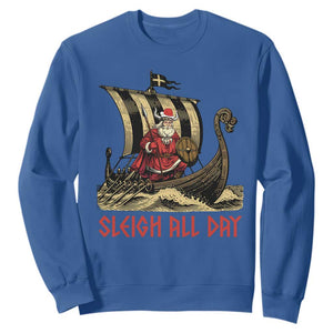 Funny Christmas Santa Viking Sweatshirt Sleigh All Day Xmas Pagan Norse Longship TS11 Royal Blue Print Your Wear