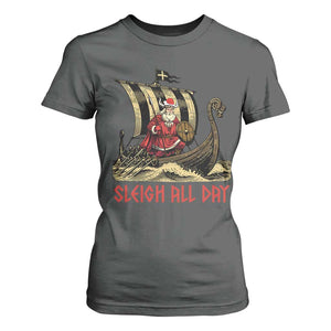 Funny Christmas Santa Viking T Shirt For Women Sleigh All Day Xmas Pagan Norse Longship TS11 Dark Heather Print Your Wear