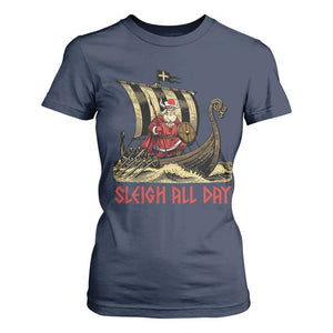 Funny Christmas Santa Viking T Shirt For Women Sleigh All Day Xmas Pagan Norse Longship TS11 Navy Print Your Wear