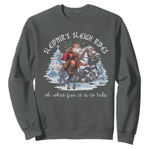 Funny Christmas Santa Viking Sweatshirt Sleipnir's Sleigh Rides Oh What Fun It Is To Ride TS11 Dark Heather Print Your Wear