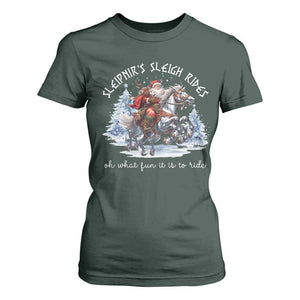 Funny Christmas Santa Viking T Shirt For Women Sleipnir's Sleigh Rides Oh What Fun It Is To Ride TS11 Dark Forest Green Print Your Wear