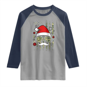Funny Christmas Veteran Raglan Shirt Santa Hat Camo American Flag TS11 Sport Gray Navy Print Your Wear