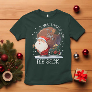 Funny Christmas Santa T Shirt You Should See The Size Of My Sack Presents TS11 Dark Forest Green Print Your Wear