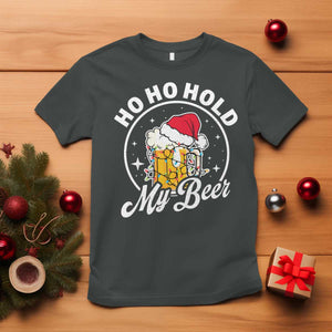 Funny Christmas Beers T Shirt Ho Ho Hold My Beer Vintage Mug Santa Hat TS11 Dark Heather Print Your Wear