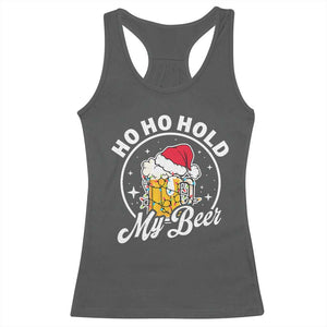 Funny Christmas Beers Racerback Tank Top Ho Ho Hold My Beer Vintage Mug Santa Hat TS11 Dark Heather Print Your Wear