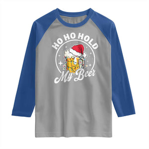 Funny Christmas Beers Raglan Shirt Ho Ho Hold My Beer Vintage Mug Santa Hat TS11 Sport Gray Royal Print Your Wear