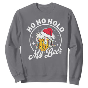 Funny Christmas Beers Sweatshirt Ho Ho Hold My Beer Vintage Mug Santa Hat TS11 Charcoal Print Your Wear