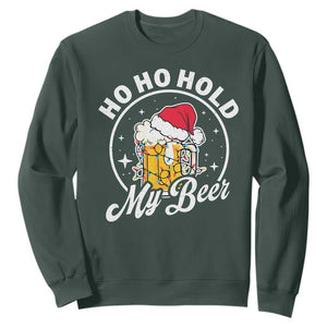 Funny Christmas Beers Sweatshirt Ho Ho Hold My Beer Vintage Mug Santa Hat TS11 Dark Forest Green Print Your Wear