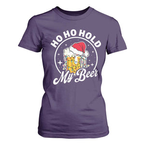 Funny Christmas Beers T Shirt For Women Ho Ho Hold My Beer Vintage Mug Santa Hat TS11 Purple Print Your Wear