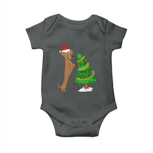 Funny Christmas Wiener Dog Baby Onesie Decorations Xmas Tree TS11 Dark Heather Print Your Wear