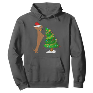 Funny Christmas Wiener Dog Hoodie Decorations Xmas Tree TS11 Dark Heather Print Your Wear