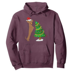 Funny Christmas Wiener Dog Hoodie Decorations Xmas Tree TS11 Maroon Print Your Wear