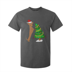 Funny Christmas Wiener Dog T Shirt For Kid Decorations Xmas Tree TS11 Dark Heather Print Your Wear