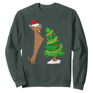 Funny Christmas Wiener Dog Sweatshirt Decorations Xmas Tree TS11 Dark Forest Green Print Your Wear