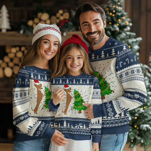 Funny Xmas Wiener Dog Ugly Christmas Sweater Decorations Xmas Tree TS11 Navy Print Your Wear