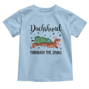Funny Christmas Wiener Dog Baby Shirt Dachshund Through The Snow Xmas Tree TS11 Light Blue Print Your Wear
