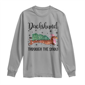 Funny Christmas Wiener Dog Long Sleeve Shirt Dachshund Through The Snow Xmas Tree TS11 Sport Gray Print Your Wear