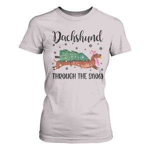 Funny Christmas Wiener Dog T Shirt For Women Dachshund Through The Snow Xmas Tree TS11 Ice Gray Print Your Wear