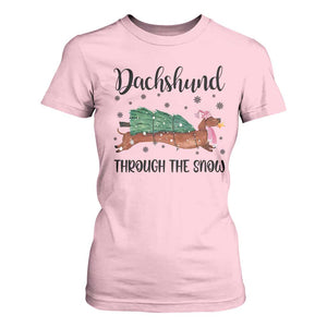 Funny Christmas Wiener Dog T Shirt For Women Dachshund Through The Snow Xmas Tree TS11 Light Pink Print Your Wear