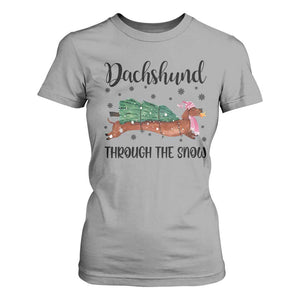 Funny Christmas Wiener Dog T Shirt For Women Dachshund Through The Snow Xmas Tree TS11 Sport Gray Print Your Wear