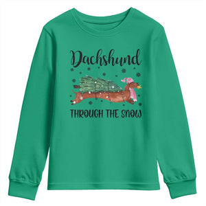 Funny Christmas Wiener Dog Youth Sweatshirt Dachshund Through The Snow Xmas Tree TS11 Irish Green Print Your Wear