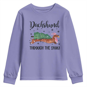 Funny Christmas Wiener Dog Youth Sweatshirt Dachshund Through The Snow Xmas Tree TS11 Violet Print Your Wear