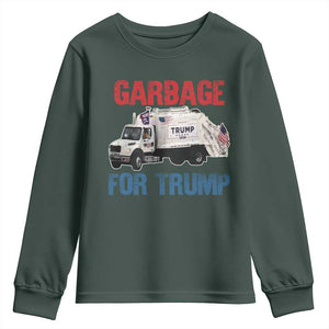Garbage For Trump 2024 Youth Sweatshirt Vintage Truck American Flag TS11 Dark Forest Green Print Your Wear