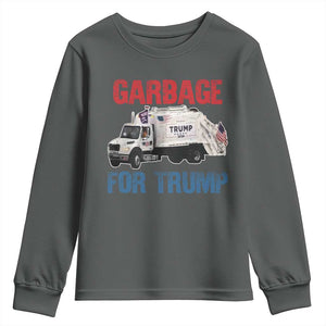 Garbage For Trump 2024 Youth Sweatshirt Vintage Truck American Flag TS11 Dark Heather Print Your Wear