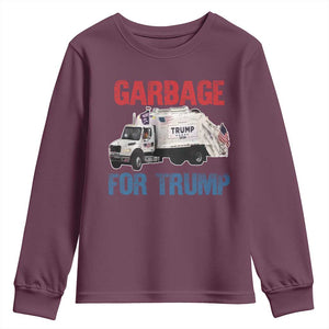 Garbage For Trump 2024 Youth Sweatshirt Vintage Truck American Flag TS11 Maroon Print Your Wear
