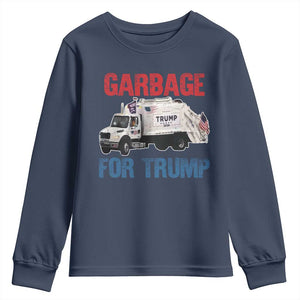 Garbage For Trump 2024 Youth Sweatshirt Vintage Truck American Flag TS11 Navy Print Your Wear