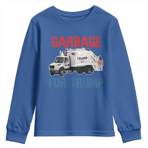 Garbage For Trump 2024 Youth Sweatshirt Vintage Truck American Flag TS11 Royal Blue Print Your Wear