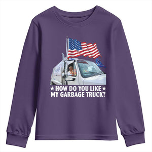Funny Trump Garbage 2024 Youth Sweatshirt How Do You Like My Garbage Truck American Flag TS11 Purple Print Your Wear