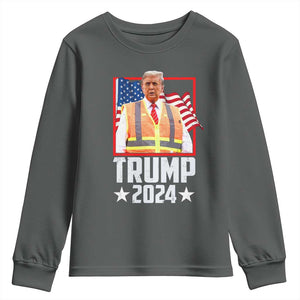 Funny Trump Garbage 2024 Youth Sweatshirt American Flag TS11 Dark Heather Print Your Wear