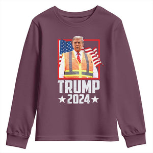 Funny Trump Garbage 2024 Youth Sweatshirt American Flag TS11 Maroon Print Your Wear