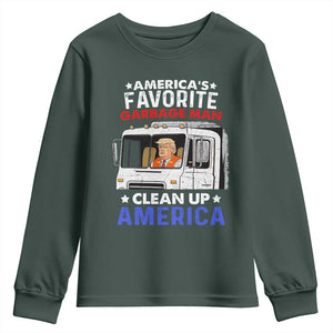 Funny Trump Garbage 2024 Youth Sweatshirt America's Favorite Garbage Man Clean Up America TS11 Dark Forest Green Print Your Wear