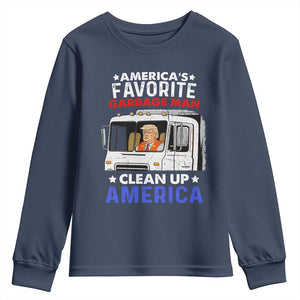 Funny Trump Garbage 2024 Youth Sweatshirt America's Favorite Garbage Man Clean Up America TS11 Navy Print Your Wear
