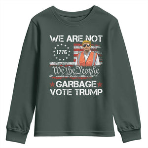 Funny Trump Garbage 2024 Youth Sweatshirt We Are Not Garbage Vote Trump Betsy Ross Flag TS11 Dark Forest Green Print Your Wear