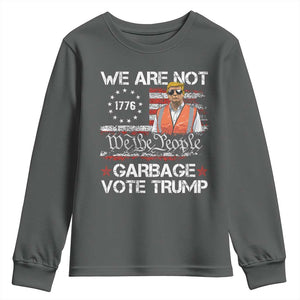 Funny Trump Garbage 2024 Youth Sweatshirt We Are Not Garbage Vote Trump Betsy Ross Flag TS11 Dark Heather Print Your Wear