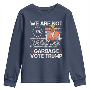 Funny Trump Garbage 2024 Youth Sweatshirt We Are Not Garbage Vote Trump Betsy Ross Flag TS11 Navy Print Your Wear